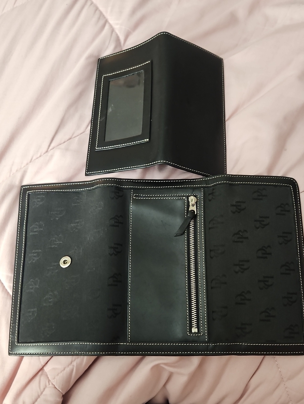 Doney & Bourke Signature Logo Canvas and Leather Tri-Fold Wallet.
